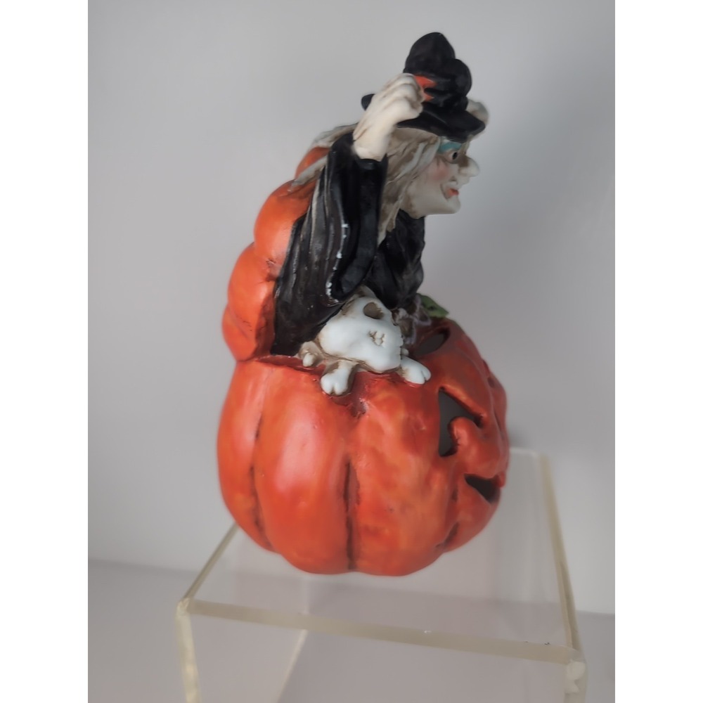 Vintage Halloween Wicked Witch Pumpkin JOL  Candle Votive Holder Lizard Skull 7" - Picture 10 of 14